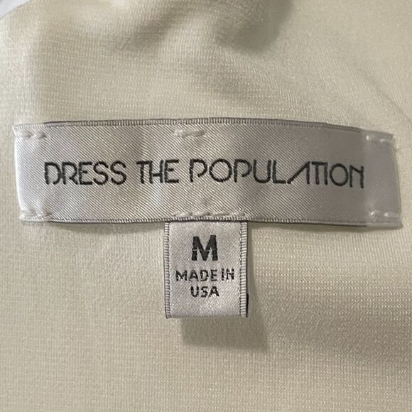 Dress The Population NWT Ivory Gwen Bodycon Midi Dress Strap Detail Stretchy M - Picture 10 of 14